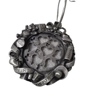Vtg Gloria Duchin Pewter Christmas Ornament Babies First Photo Metal